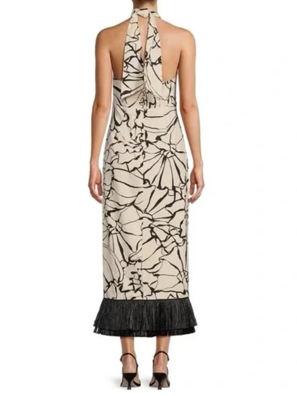 ANTONIO MELANI X M.G.
Style Black/Cream Halter
Midi Dress w/ raffia Fringe sz 6 - Picture 6 of 14